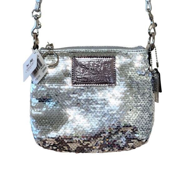 Coach Poppy Pop Disco Crossbody Bag Silver Sequins NWT - Picture 1 of 15